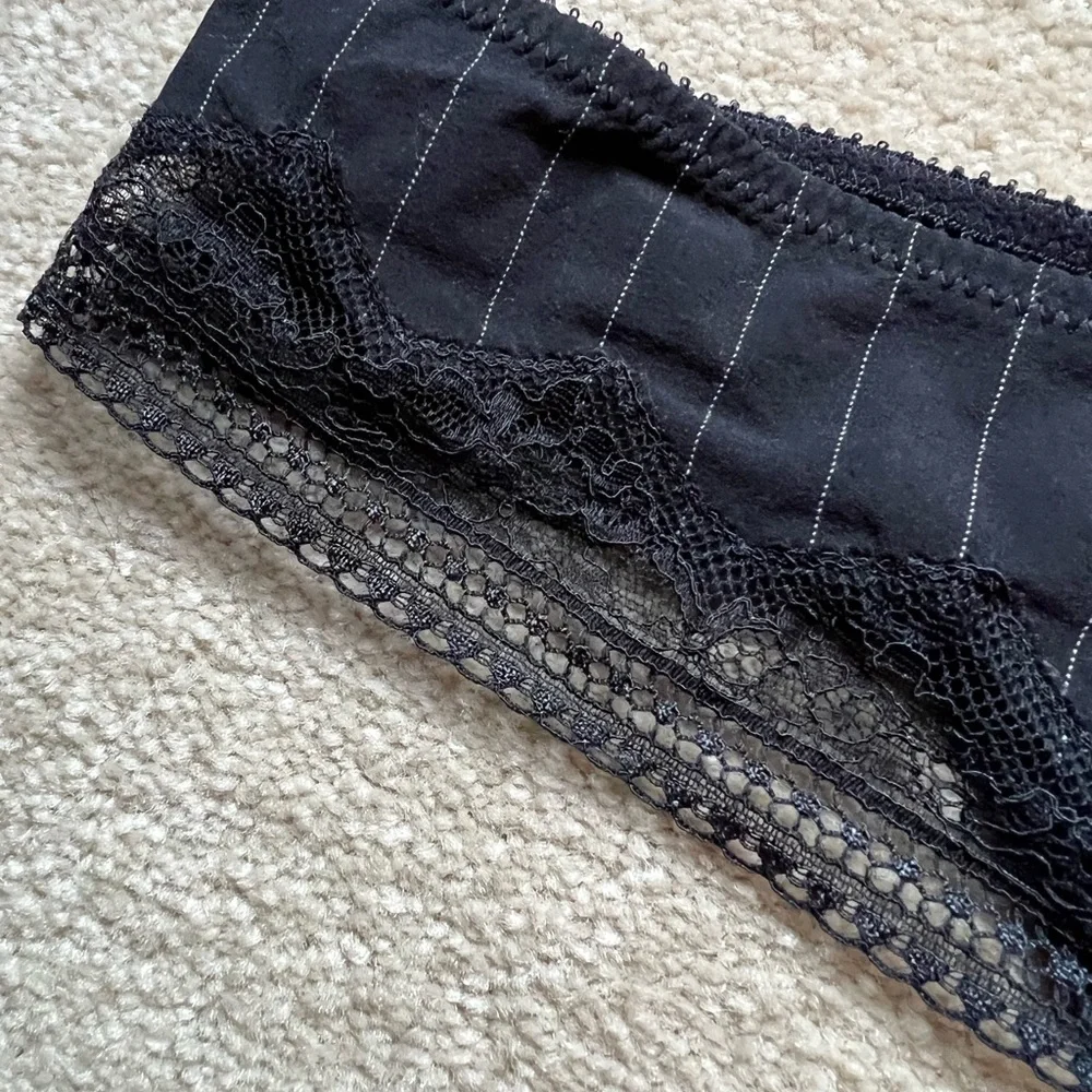 Chantelle Black Stripe Lace Thong. S